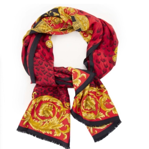 Atelier Versace Silk Scarf Baroque Gold, Red, Black, 68” – Made in Italy - Picture 2 of 13